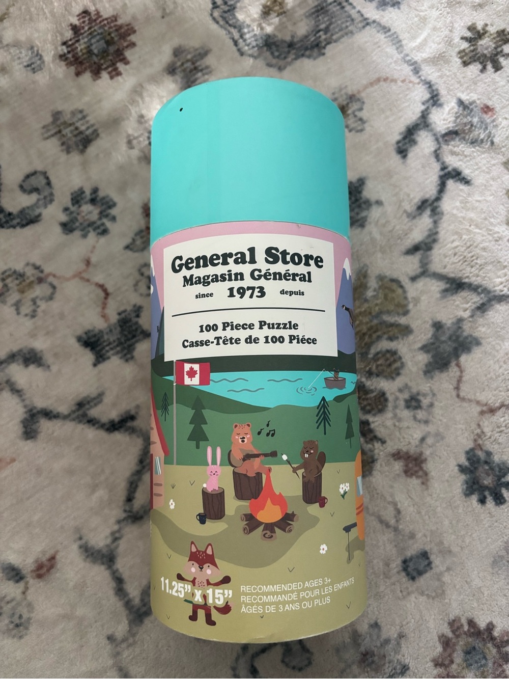 Roots Teal and Pink Camping Puzzle Tube